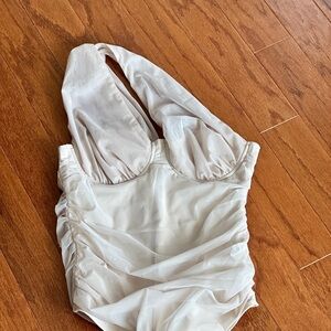 Tan body suit- one shoulder